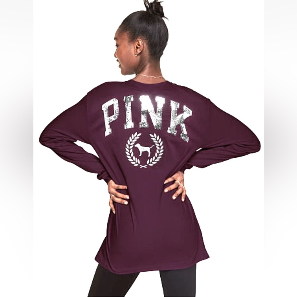 Victoria’s Secret Pink bling tee silver sequin glitter PINK logo long sleeve top